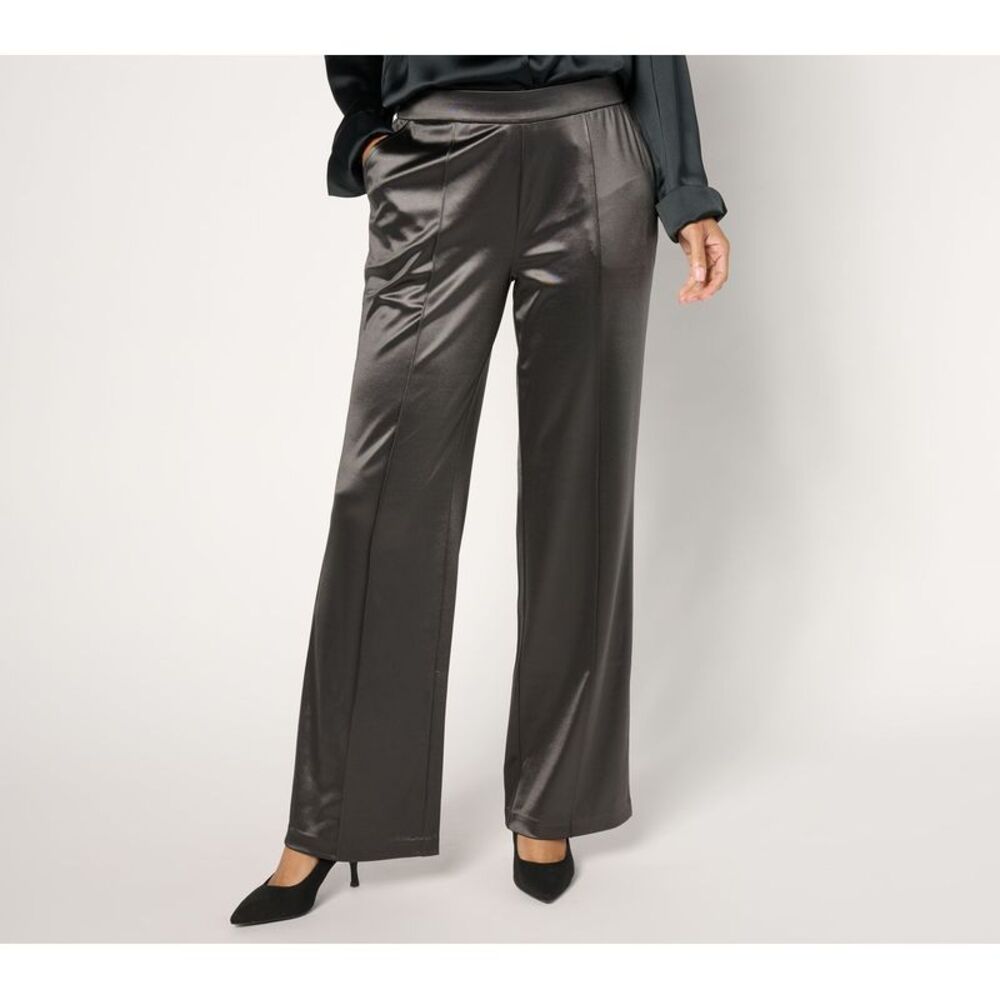 SUNNYLiFE Women's Pants Sz M Always Isaac Knit Satin Wide Leg Gray